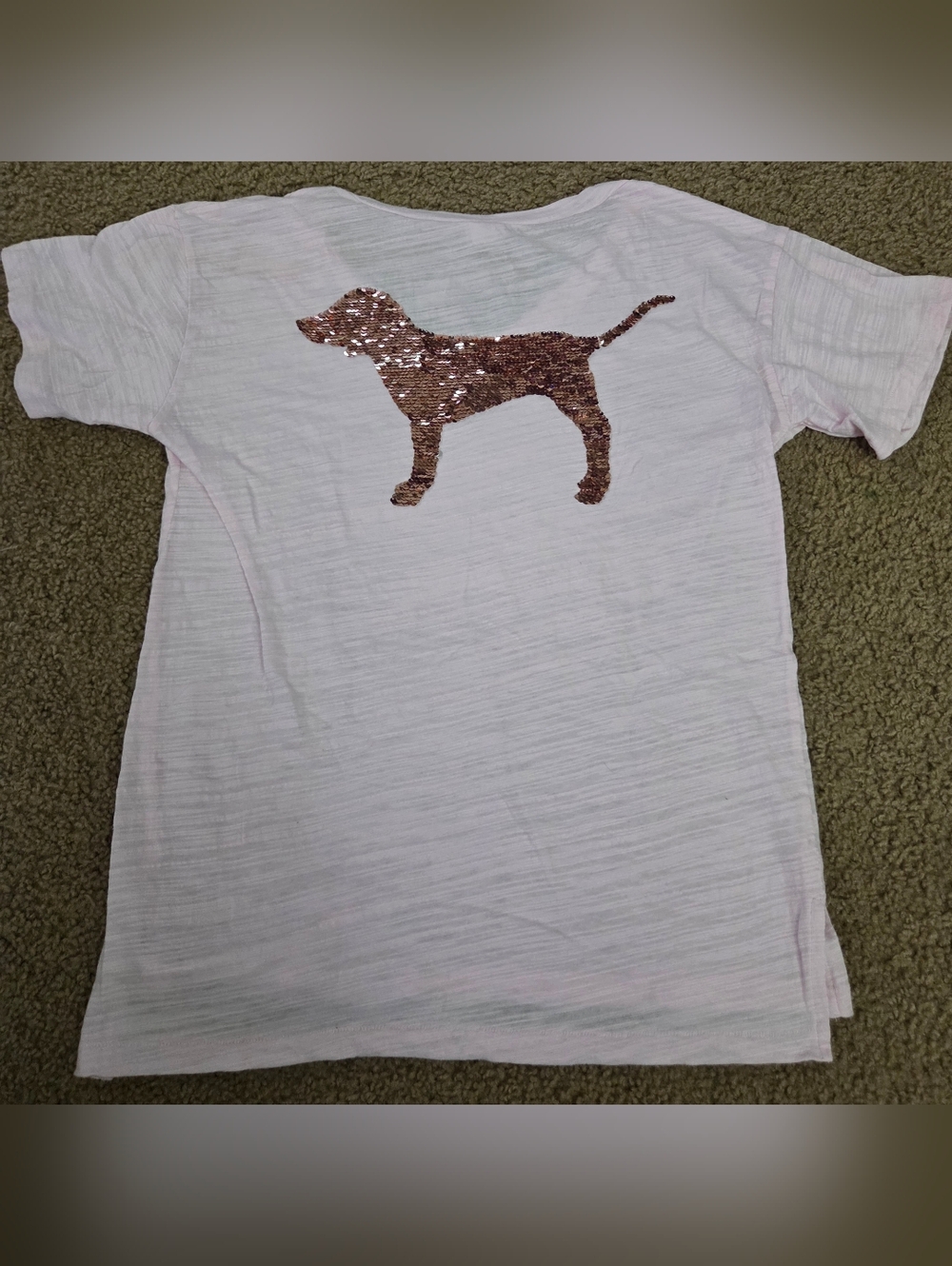 PINK Victoria's Secret Rose Gold Bling Vintage Sequin Dog Logo Oversized Tee